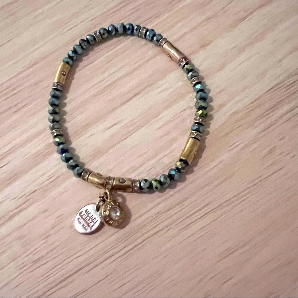 Henri Bendel Stretch Bead Bracelet in Teal and Gold